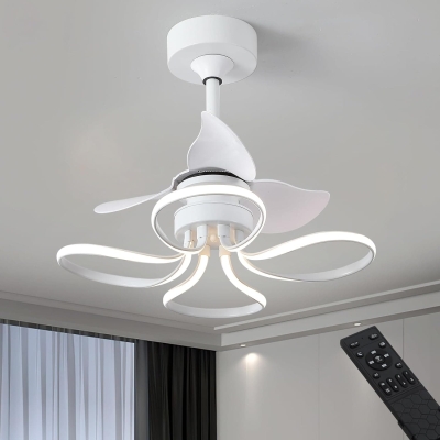 Modern Flower Ceiling Fan Light with Remote, Unique Mini Chandelier Ceiling Fan, Small Dimmable Fandelier Ceiling Fan Light with Reversible Blades