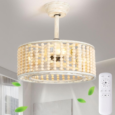 Modern Caged Beaded Remote Control Ceiling Fan and Light, Low Profile Flush Mount Ceiling Fan, Nice Ceiling Fans for Bedroom Dining Room Kitchen