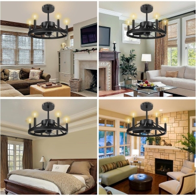 Black Fandelier Ceiling Fan with Light, Farmhouse Ceiling Fan with Lights and Remote, Black Fan Light Fixtures for Kitchen Dining Room