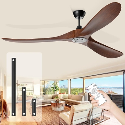 52 in. Indoor Outdoor Damp Fan with Remote Control, 3 Blades Matte Black Outdoor Fan, Classic Walnut Wood Ceiling Fan NO Light