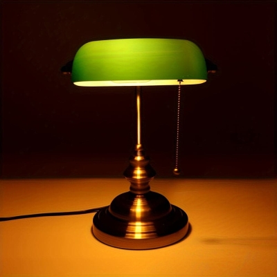 Green Glass Banker Lamp Desk Lamp with Pull Chain Switch Bronze Finish Base for Workplace Home Office Library Piano