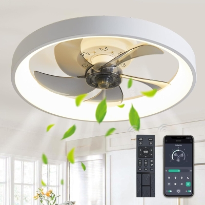 Remote Control Ceiling Fan and Light, Flush Mount Ceiling Fan with Low Profile Light for Bedroom, Bladeless Dimmable Modern Ceiling Fan with Light
