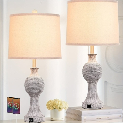 Set of 2 Table Bedside Lamp Desk Lamp with USB Port Rotaty Switch, Farmhouse Night Lamp for End Table Nightstand Bedroom Living Room
