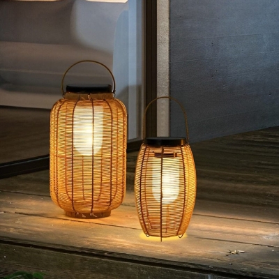 Hand Woven Rattan Solar Outdoor Lantern with High Transmittance Acrylic Lampshade, Energy Efficient LED Light, and Durable Weather-Resistant Design