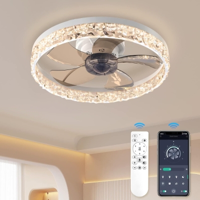 Low Profile Ceiling Fan with Light and Remote APP Control, Dimmable Modern Flush Mount Ceiling Fan with Light, White Ceiling Fan with Light