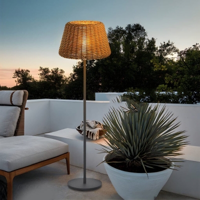Hand-Woven Rattan LED Ralph Outdoor Floor Lamp, 45.27" Tall, Stainless Steel Base, IP65 Waterproof, Natural Handcraft Style for Patio &amp; Garden