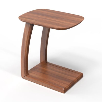 Vintage C-Shaped Black Walnut Wood 2 Tier Side Table