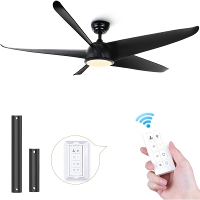 60 in. Contemporary Traditional Fandelier Flush Mount and Light, Black Ceiling Fan with Remote Control, Dimmable Matte Black Ceiling Fan