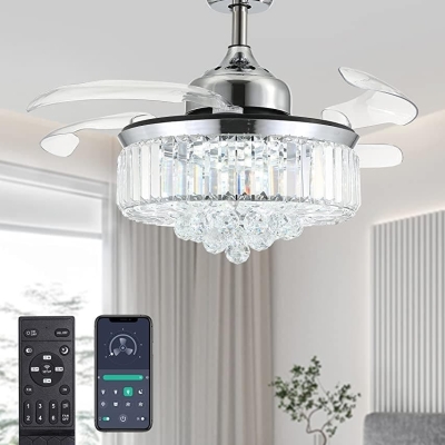 36 in. Chrome Dimmable Fandelier Crystal Ceiling Fan with Lights and Remote, Modern Fan with Light, Retractable Chandelier Fan, LED Ceiling Fan Light