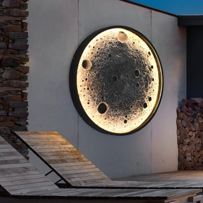 Waterproof Lunar Shape Outdoor Wall Lamp with Built-in LED, Durable Concrete Material, Aluminum Base, Stainless Steel Screws for Elegant Outdoor Lighting