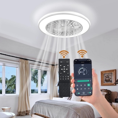 White Smart Ceiling Fan with Lights and Remote, Ceiling Fan on Low Ceiling with Light, Flush Mount Bladeless Modern Ceiling Fan, Bladeless Ceiling Fan