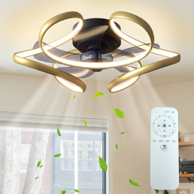 21 in. Gold Modern Low Profile LED Ceiling Fan with Light Remote, Dimmable Reversible Ceiling Fan, Geometric Ceiling Fan for Living Room Bedroom Kitchen