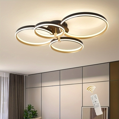 4-Ring Dimmable LED Flush Mount Light Ceiling Lamp with Remote for Living Room Bedroom Kitchen Dining Room Office