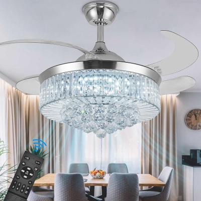 42 in. Invisible Ceiling Fan Chandelier Light, Modern Crystal Ceiling Fan with Remote, Decorative Ceiling Fans for Bedroom Living Room Dining Room