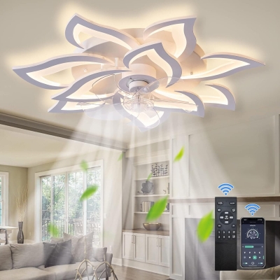 Modern Indoor Flush Mount Ceiling Fan with LED Light and Remote Control for Kids Room, Bedroom Ceiling Fans, Living Room Ceiling Fan