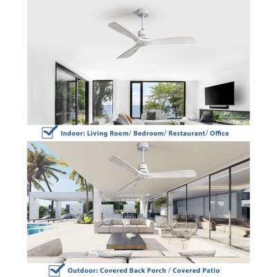 52 in. Ceiling Fan NO Light, 3 Blade Ceiling Fan with Remote, Reversible Ceiling Fan for Bedroom Living Room Porch, Modern Outdoor Ceiling Fan