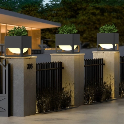 Stainless Steel Outdoor Column Light with Flowerpot, Waterproof Acrylic Lampshade, Rustproof, Ideal for Garden and Fence Decor, Warm Lighting