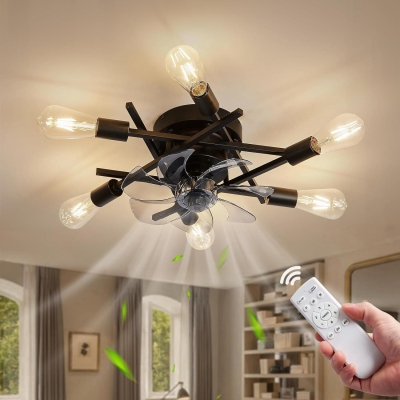 Modern Black Matte Ceiling Fan with Light, Industrial Low Profile Flush Mount Fandelier with Remote Control for Kitchen Dining Room Living Room
