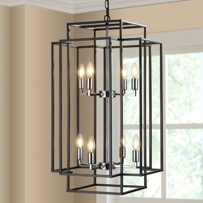 8-Light Farmhouse Hanging Pendant Light Chandelier, Industrial Lantern Pendant Light Fixture for Entryway Foyer Living Room  Kitchen Island Staircase