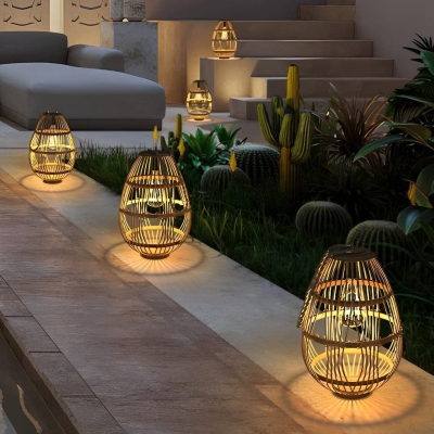 Eco-Friendly Solar Garden Light with Renewable Wood &amp; Rattan, Waterproof LED Lantern, High-Efficiency Solar Panel, Portable &amp; Durable for Outdoor Use