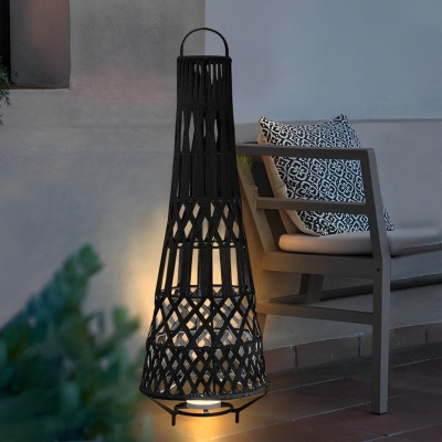 Handwoven Rattan Solar Floor Lamp, Eco-Friendly, Waterproof, and Durable Outdoor Lighting in Three Sizes and Power Options