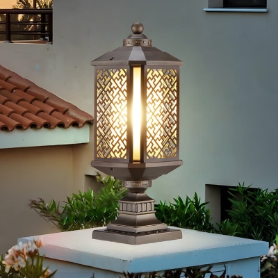 Outdoor Retro Deck Post Light, Die-Cast Aluminum, Antique Glass Shade, E27 Bulb Compatible, Waterproof, Ideal for Garden &amp; Patio Lighting