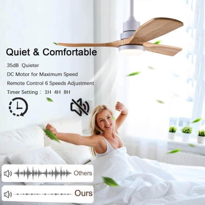 36 in. Ceiling Fan with Light and Remote, Modern Outdoor Fan, Indoor 3 Blade Wood Ceiling Fan for Kids' Room Bedroom, Office Ceiling Fan