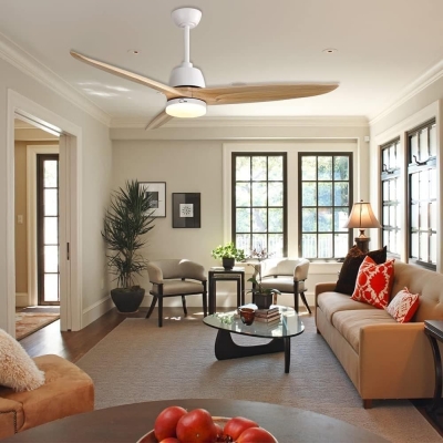 56 in. Remote Control Ceiling Fan and Light, Dimmable Reversible Quiet Ceiling Fans with Timer, Wood Ceiling Fans for Bedroom Living Room Patios