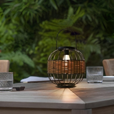 Portable Retro Solar Rattan Lantern, Outdoor Hanging Light with Warm LED, Durable &amp; Weatherproof, Auto On/Off for Garden, Patio, Table Decor