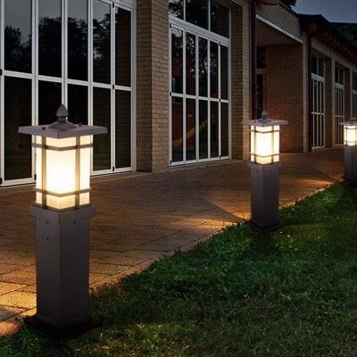 Modern Minimalist Aluminum and Glass Post Lamp for Yard, Patio, Garden, Outdoor Lantern for Driveway, Doorway, and Entrance Lighting