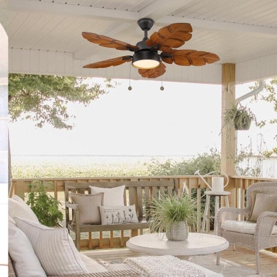 52 in. Tropical Ceiling Fan with Light Pull Chain, Palm Leaf Ceiling Fan for Living Room Bedroom Kitchen, Reversible Bronze Outdoor Ceiling Fan for Patio