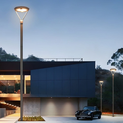 Durable Aluminum Round Solar Outdoor Pole Light with Dual Motion Sensors, Stylish Gray Finish, and PC Shade for Yards, Villas, and Parks