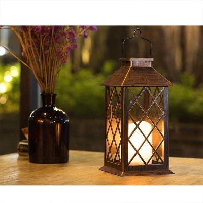 Retro Traditional Lantern Shaped Solar-Powered Outdoor Light with High Brightness LED and Durable Hook for Courtyard, Terrace, or Balcony