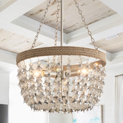 Modern Crystal Chandelier, Adjustable Hanging Gold Crystal Chandelier for Dining Room Kitchen Entryway