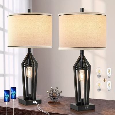 Set of 2 Dimming LED Table Lamp Bedside Lamp Night Light with Touch Control USB Ports for Living Room Bedroom End Table