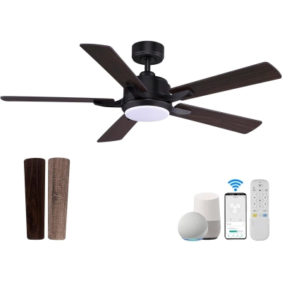 52 in. Smart Reversible Quiet Ceiling Fans with Light, Modern Ceiling Fan with Voice Wi-Fi Alexa APP Remote Control, Farmhouse Black Outdoor Ceiling Fan
