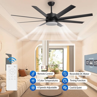 60 in. Large Ceiling Fan Light with Remote Control, Black Noiseless Indoor Reversible Ceiling Fan Winter Summer for Bedroom Living Room Dining Room