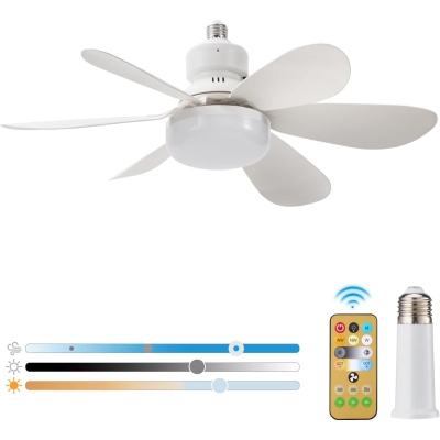 Socket Fan Light, Ceiling Fans with Lights and Remote, Dimmable Small Ceiling Fan, Flush Mount Screw In Ceiling Fan for Bedroom Kitchen Living Room