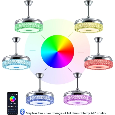 42 in. Pretty Ceiling Fans Chandelier with Remote and APP Control for Living Room Bedroom Dining Room, Bluetooth Ceiling Fan with Light and Speaker