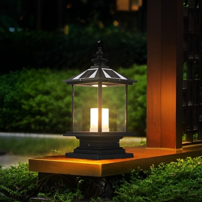 Solar Outdoor Deck Post Lights with Artistic Yellow Marble Candle Lampshade, High Charging Efficiency, and Versatile Hanging Lantern Option