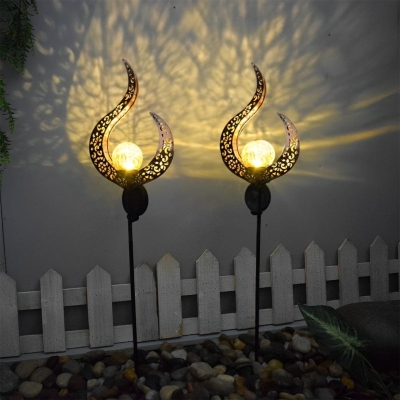 Durable Laser-Cut Iron Solar Garden Lights with Crackled Glass Ball Shade, Sun-Resistant, Automatic Charging, and Long-Lasting Outdoor Pathway Lamps