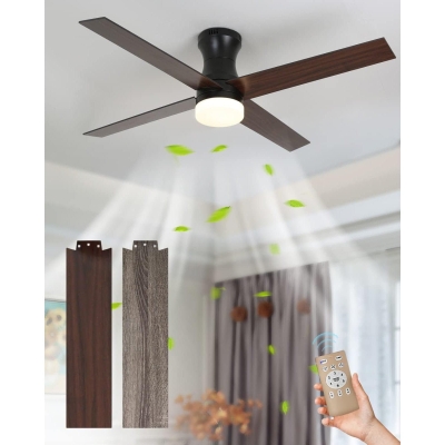 52 in. Flush Mount Ceiling Fan with Light, Modern Low Profile Ceiling Fan with Remote Control, Reversible Black Ceiling Fan for Bedroom Living Room