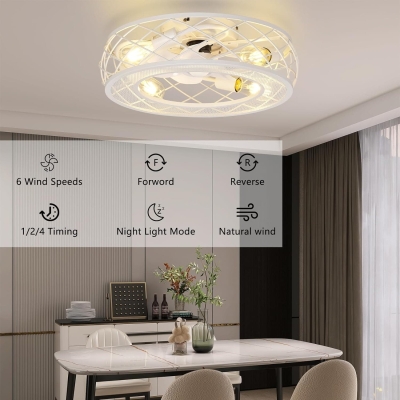20 in. Caged Ceiling Fan with Light, White Flush Mount Farmhouse Low Profile Ceiling Fan and Light, Reversible Enclosed Ceiling Fan for Bedroom Kitchen