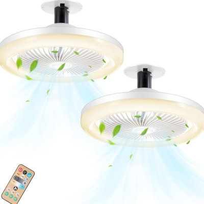 10 in. Bladeless Socket Ceiling Fans with Dimmer LED Light for Kitchen Bedroom Living Room Garage, Set of 2 Enclosed Ceiling Fan with Light and Remote