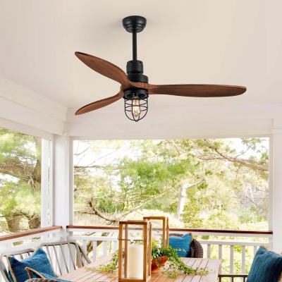 52 in. Outdoor Farmhouse Ceiling Fan with Light and Remote, Modern 3 Blade Wood Ceiling Fan for Bedroom, Reversible Outdoor Fan for Patio