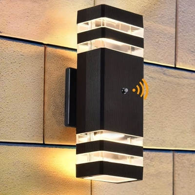 Modern Outdoor Wall Sconce,   Dusk to Dawn Exterior Light Fixture with Sensor, Wall Mount Light Courtyard Lamp with Glass Shade