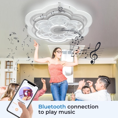 20 in. Flower Ceiling Fan, Flush Mount Low Profile Remote Control Ceiling Fan with Light, Enclosed Ceiling Fan with Bluetooth Speaker APP Control