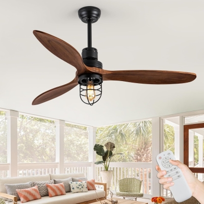 52 in. Outdoor Farmhouse Ceiling Fan with Light and Remote, Modern 3 Blade Wood Ceiling Fan for Bedroom, Reversible Outdoor Fan for Patio