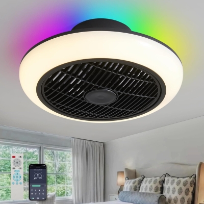 16 in. Black Small Low Profile Ceiling Fan and Light Remote, Dimmable RGB Fan Light, Flush Mount Bladeless Enclosed Ceiling Fan for Bedroom Kids Room Party
