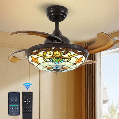 36 in. Vintage Ceiling Fans, Dimmable Retractable Chandelier Fan with Remote and APP Control for Living Room Bedroom